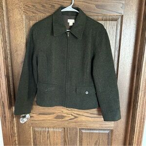 J. Crew Olive Green Zip-Front Wool Blazer Jacket 100% wool